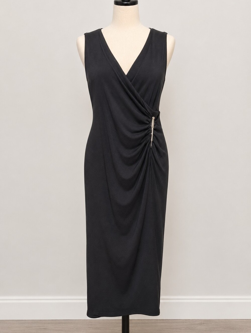 Sleeveless Navy Wrap-Style Midi‎ Dress with Side Accent Size 2=12 Lg